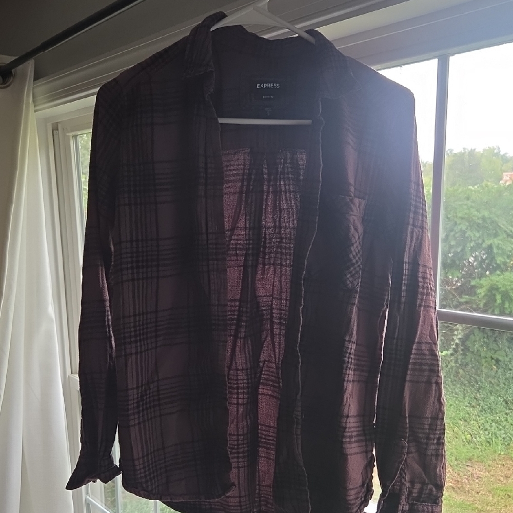 Express Maroon Plaid Button Down Shirt